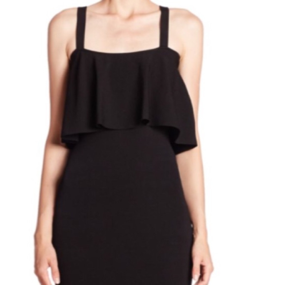 Milly Flounce Fitted Dress in Black